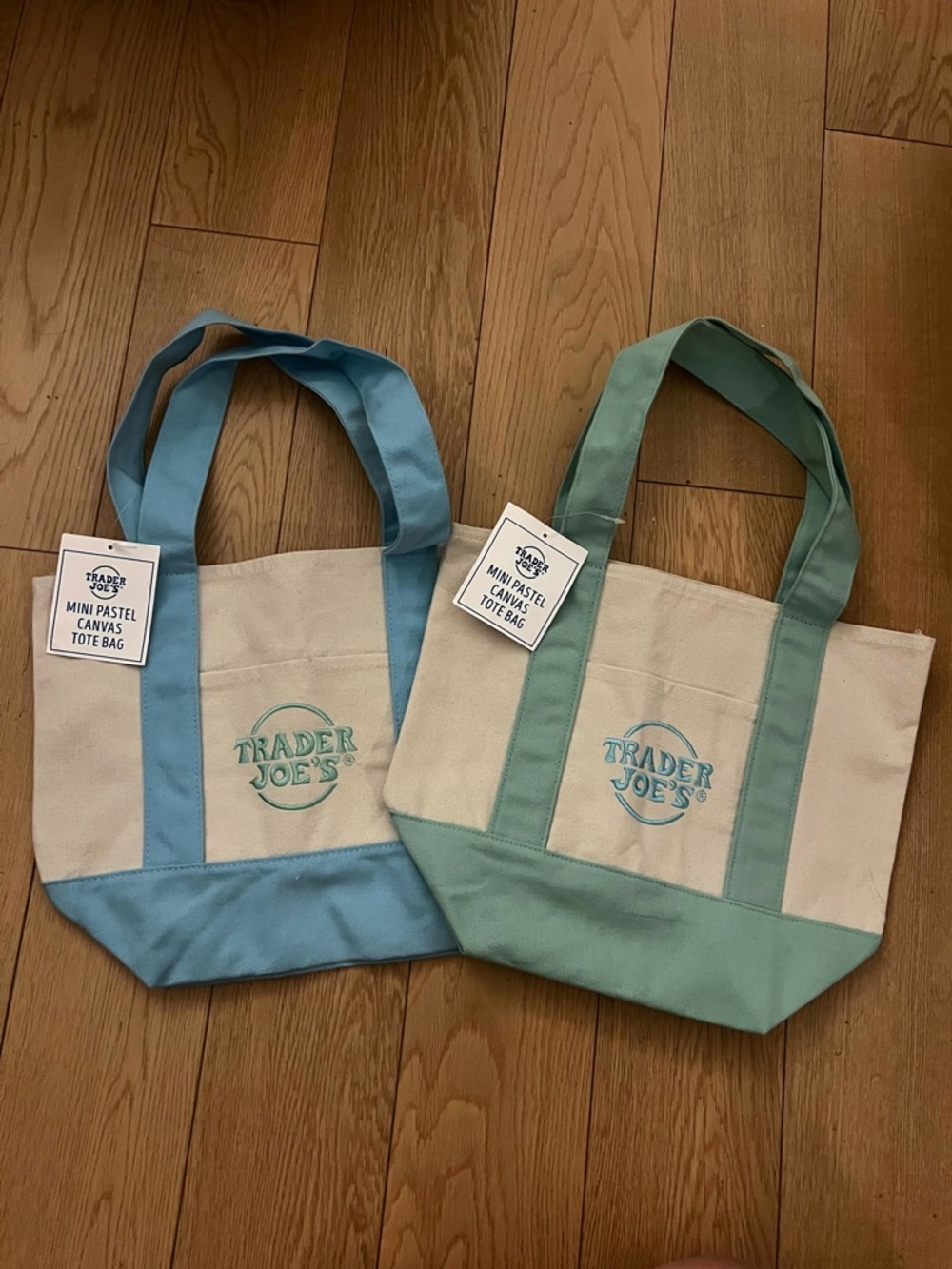 Trader Joe’s Mini Pastel Canvas Tote Bags - Set of 2! 🩵💚